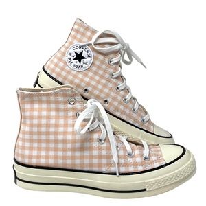 Converse Chuck 70 Gingham High Top Shoes White Coral Canvas For Women A05998C